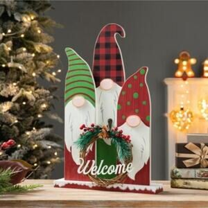 Glitzhome 18" H Wooden Welcome Christmas Gnome Family Table Decor